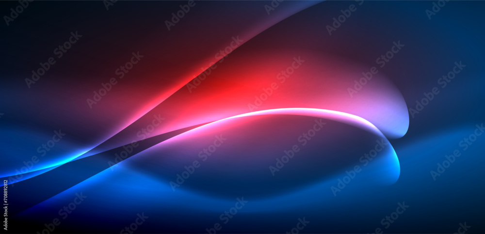 Poster Dynamic waves in ethereal glow of neon lights. Concept merges fluidity of motion with vibrant allure of neon, crafting entrancing backdrop that embodies both vitality and futuristic sophistication