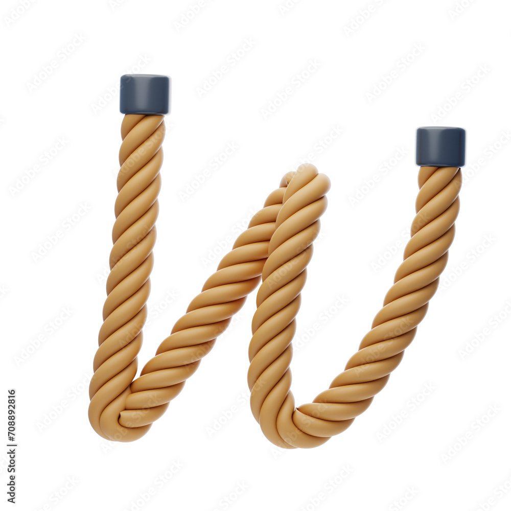 Poster w letter 3d shape rope text. 3d illustration, 3d element, 3d rendering. 3d visualization isolated on