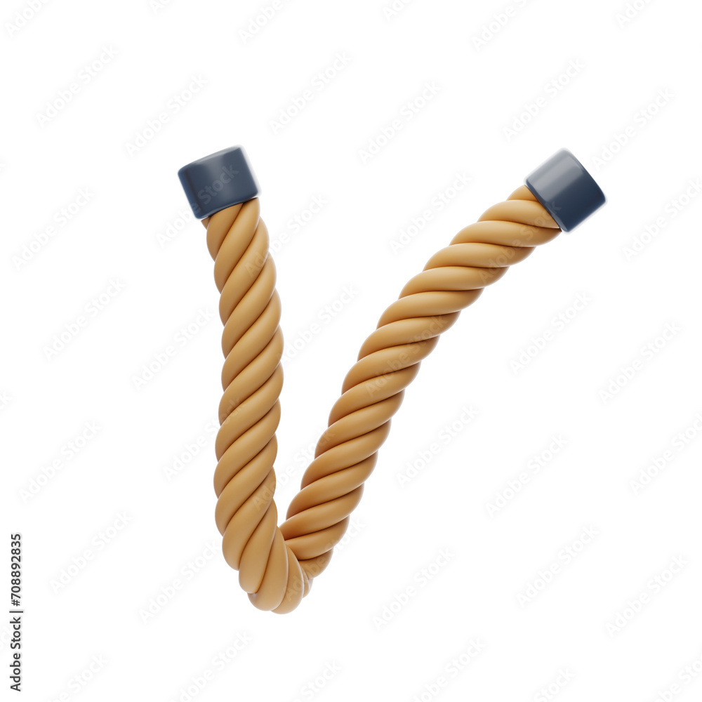 Poster v letter 3d shape rope text. 3d illustration, 3d element, 3d rendering. 3d visualization isolated on