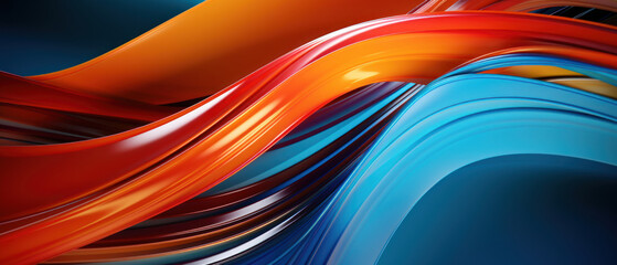 Vibrant 3D abstract with rainbow-colored lines and a glass-like effect.
