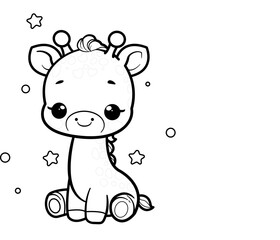 SVG, baby giraffe, line art, coloring page