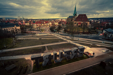 High Angle view from the Petersberg in Erfurt. Erfurter Dom (Cathedral) and City included