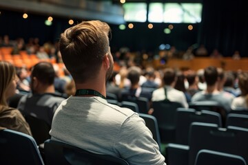 Fototapeta premium Business conference visitors, auditorium. AI generative