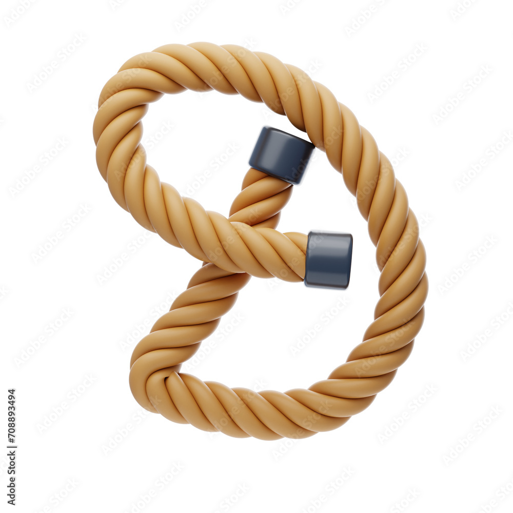 Poster d letter 3d shape rope text. 3d illustration, 3d element, 3d rendering. 3d visualization isolated on