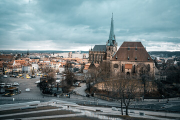 High Angle view from the Petersberg in Erfurt. Erfurter Dom (Cathedral) and City included - obrazy, fototapety, plakaty