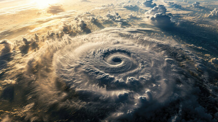 aerial view of a dramatic hurricane cyclone big storm seen from space, weather phenomenon concept

 - obrazy, fototapety, plakaty