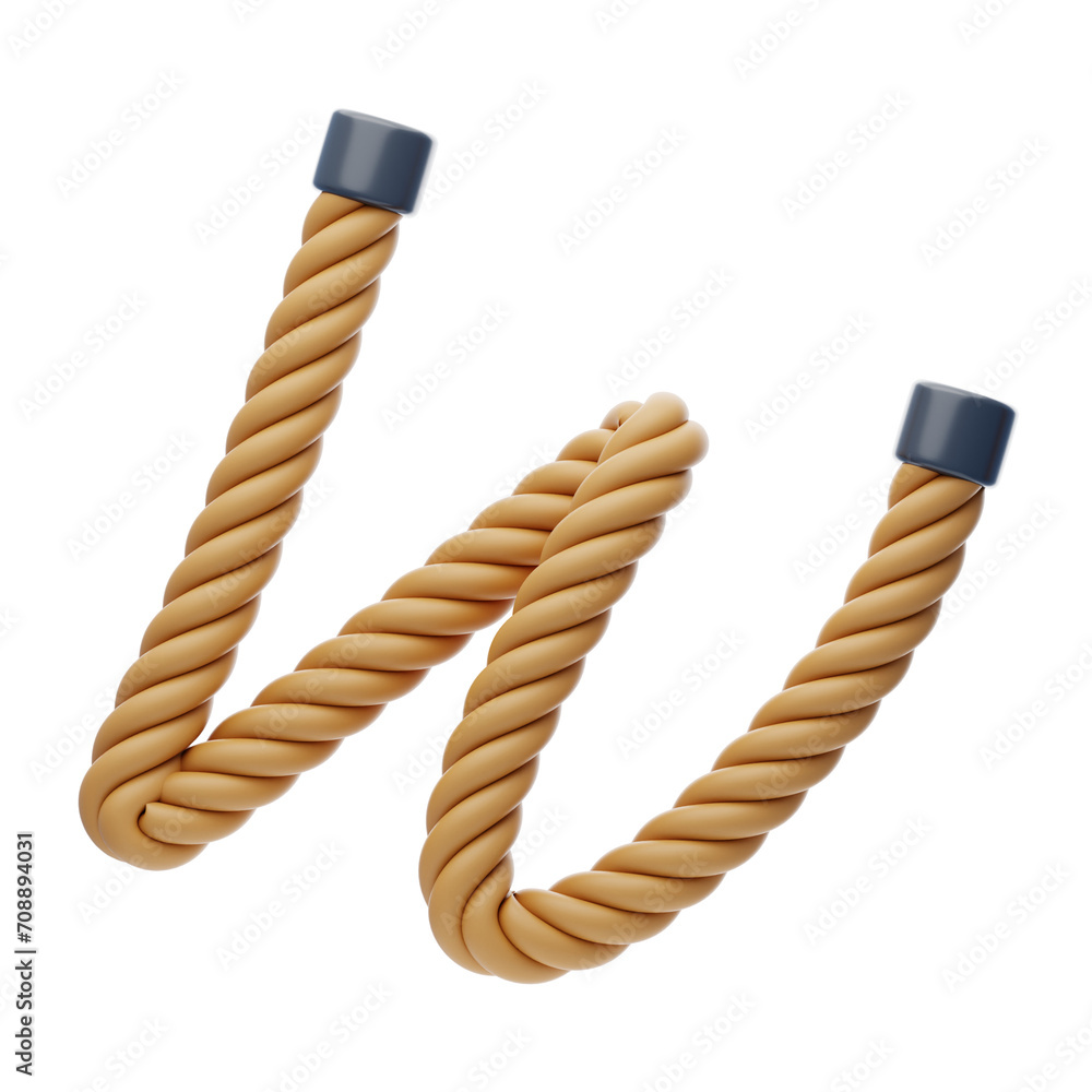 Poster w letter 3d shape rope text. 3d illustration, 3d element, 3d rendering. 3d visualization isolated on