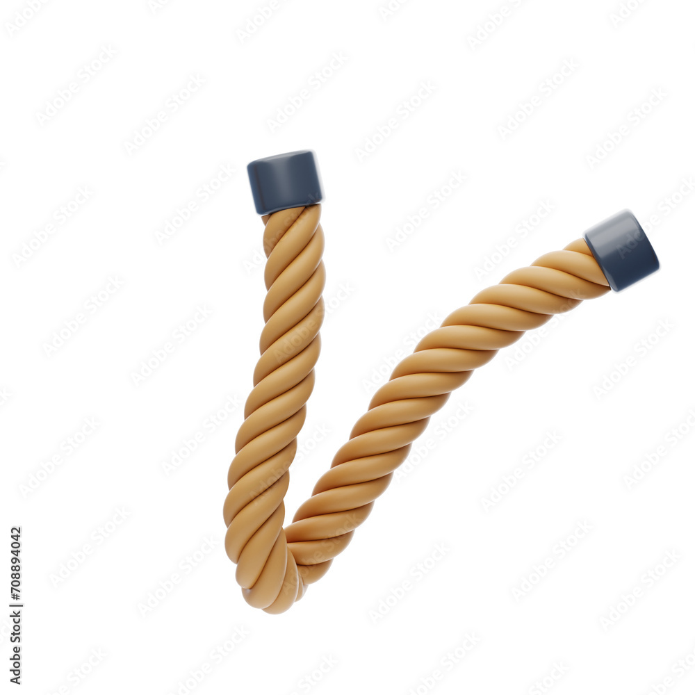 Poster v letter 3d shape rope text. 3d illustration, 3d element, 3d rendering. 3d visualization isolated on
