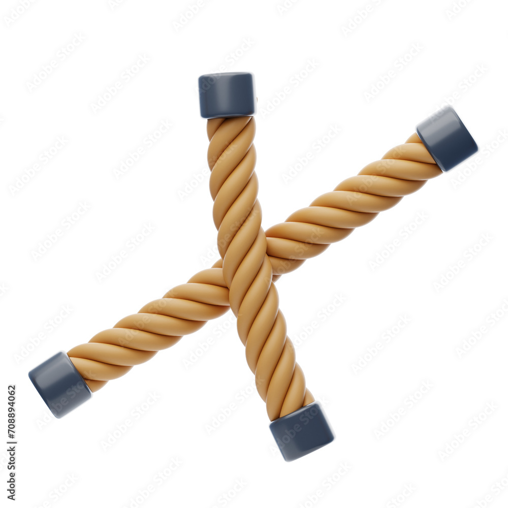 Poster x letter 3d shape rope text. 3d illustration, 3d element, 3d rendering. 3d visualization isolated on