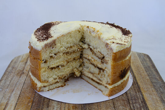 Tiramisu gateau isolated on a clear background with copy space