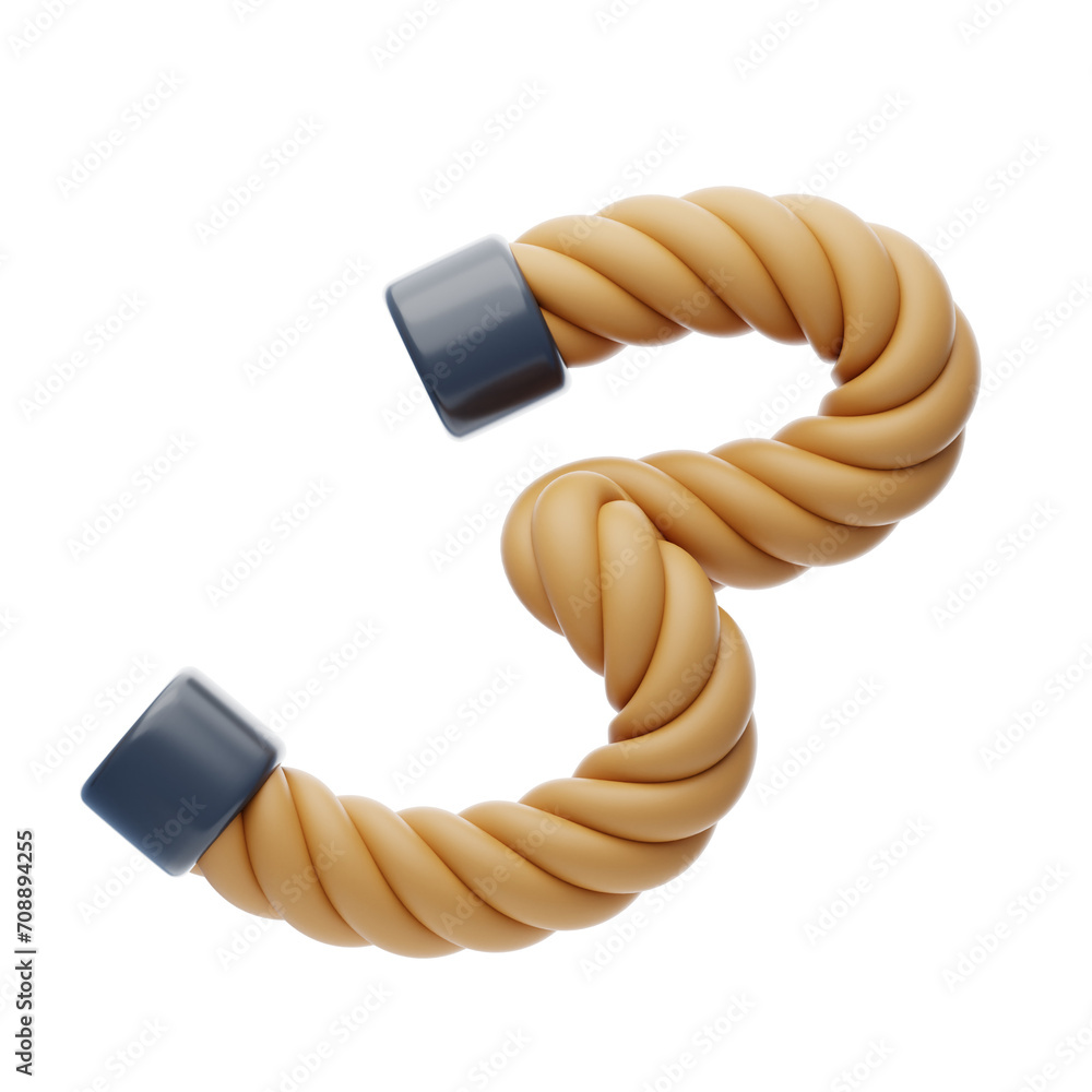 Poster 3d number 3 shape rope text. 3d illustration, 3d element, 3d rendering. 3d visualization isolated on