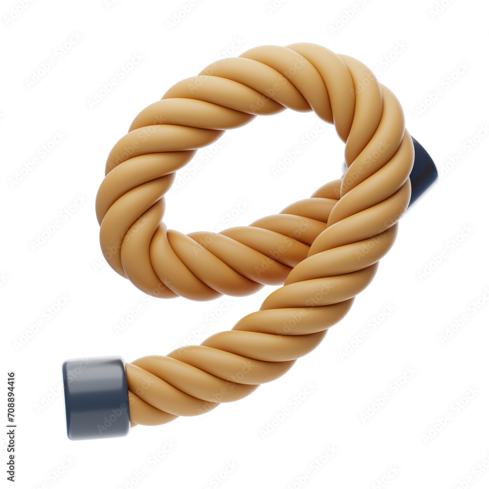 Poster 3d number 9 shape rope text. 3d illustration, 3d element, 3d rendering. 3d visualization isolated on