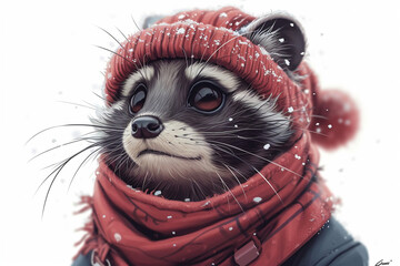 cartoon civet wearing winter clothes