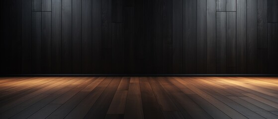 wood floor with dark black wall for present product - Powered by Adobe