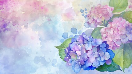 Fototapeta na wymiar Watercolor dusty blue hydrangea bouquet. Watercolor boho floral border. Wedding template with blue flowers. Cards for baby shower, mothers day, birtday, bridal shower, wedding