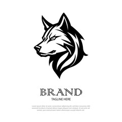Wolf logo template. Vector The front view of the symmetrical wolf looks dangerous. Vector icon