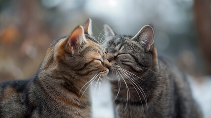 Fototapeta premium Two little kittens playing and cuddling