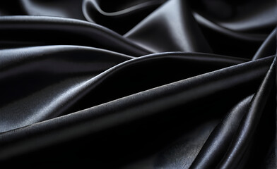 Abstract background luxury cloth or liquid wave or wavy folds of grunge black silk texture satin velvet material or luxurious background or elegant wallpaper design. Generative AI