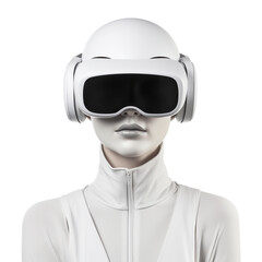 Virtual reality technology concept, man in virtual reality glasses in white colors on a light background, avatar, element for banner, symbol of modern technology