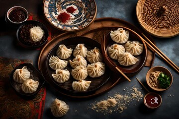 Fototapeta premium the texture and detail of these succulent dumplings, evoking a sense of authenticity and flavor