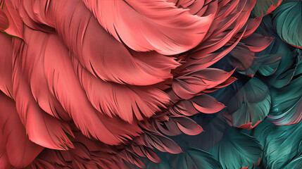 Beautiful abstract background with red and green feathers
