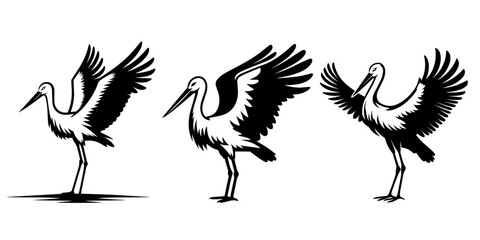 illustration of  silhouette of crane set