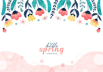春の花の背景フレーム カラフルな水彩のイラスト枠