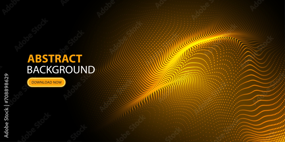 Poster abstract orange, yellow and golden fluid with particles dots banner template. modern background desi
