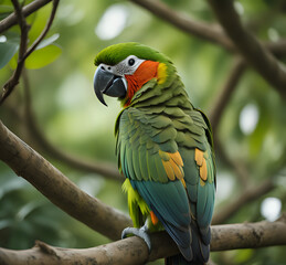 Obraz premium Amazon Jungle Parrot. Parrot / Macaw Close Up Scarlet Macaw parrot generate Ai