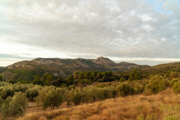 Beautiful landscape with mountains, on a cloudy day