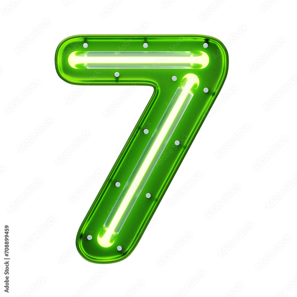 Poster 3d number 7 shape neon text. 3d illustration, 3d element, 3d rendering. 3d visualization isolated on