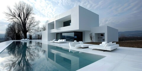 Luxury contemporary architecture house with pool in a magnificent location