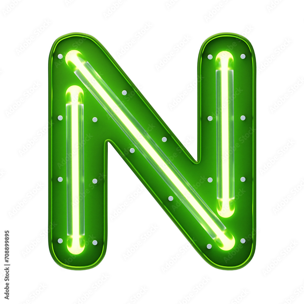 Poster n letter 3d shape neon text. 3d illustration, 3d element, 3d rendering. 3d visualization isolated on