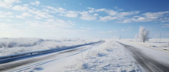 Fotobehang Winter Wonderland: A Serene Frozen Landscape of Snowy Tranquility. © VICHIZH