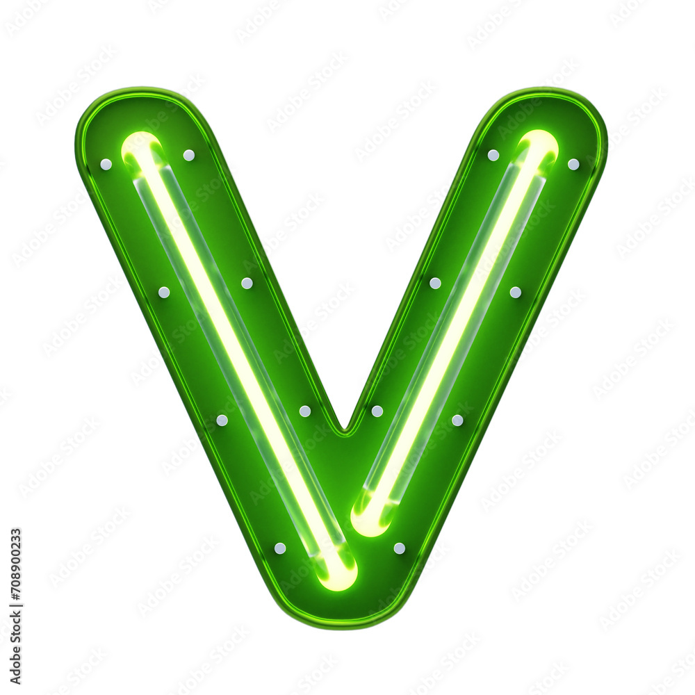 Poster v letter 3d shape neon text. 3d illustration, 3d element, 3d rendering. 3d visualization isolated on