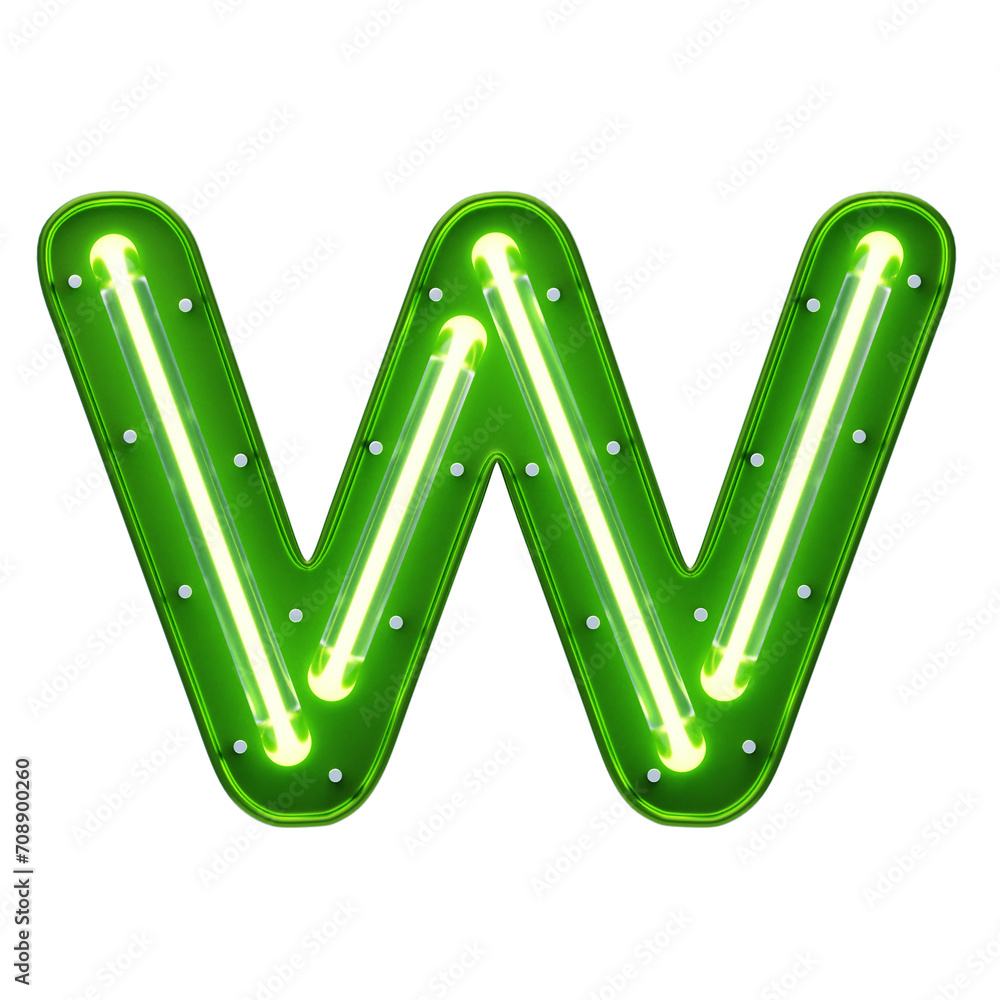 Poster w letter 3d shape neon text. 3d illustration, 3d element, 3d rendering. 3d visualization isolated on