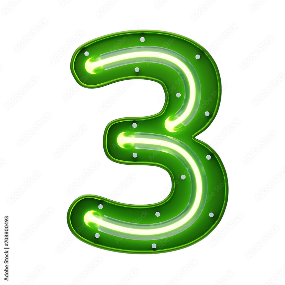 Poster 3d number 3 shape neon text. 3d illustration, 3d element, 3d rendering. 3d visualization isolated on