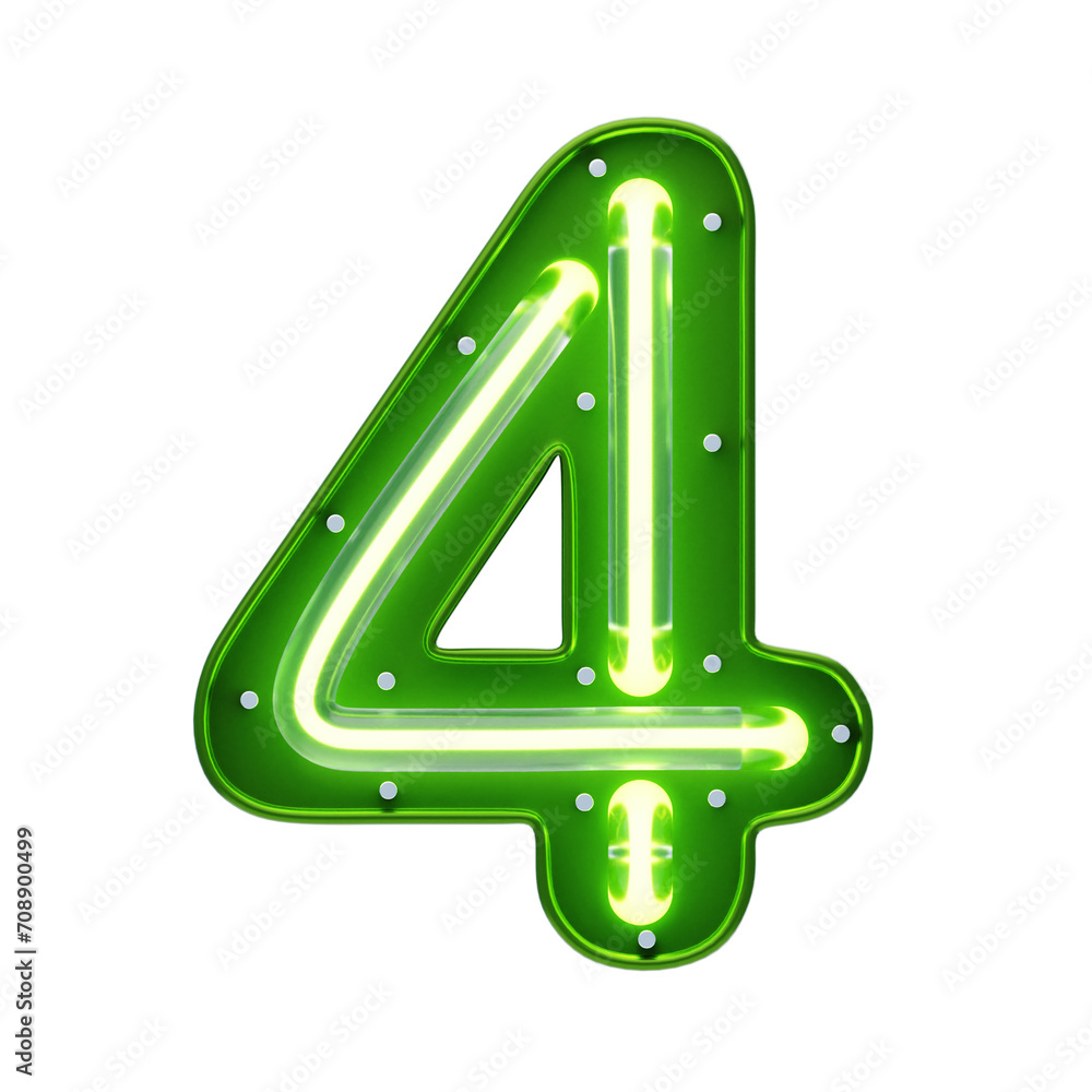 Poster 3d number 4 shape neon text. 3d illustration, 3d element, 3d rendering. 3d visualization isolated on