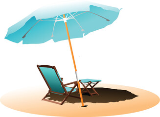 Chair and umbrella on the beach. Vector