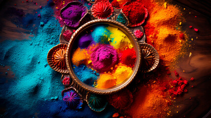 Steeped in the cultural richness of Indian festivals, this image is perfect for themes celebrating festivals, traditions, communal joy. The bright colors symbolize the positivity and spirit of Holi