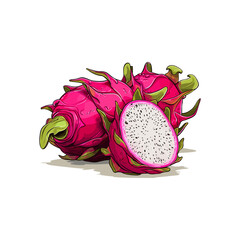 Dragon fruit realistic vector isolated on white background. Summer tropical fruits for healthy lifestyle.