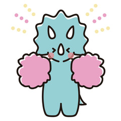 ポンポンで応援するベビートリケラトプスのイラスト