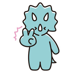 勢いよくピースするベビートリケラトプスのイラスト