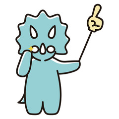 眼鏡をかけて指差し棒で右上を指し示すベビートリケラトプスのイラスト