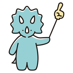 指差し棒で右上を指し示すベビートリケラトプスのイラスト