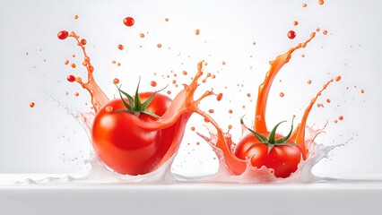 tometo with splashes of juice close-up, isolated on a white background