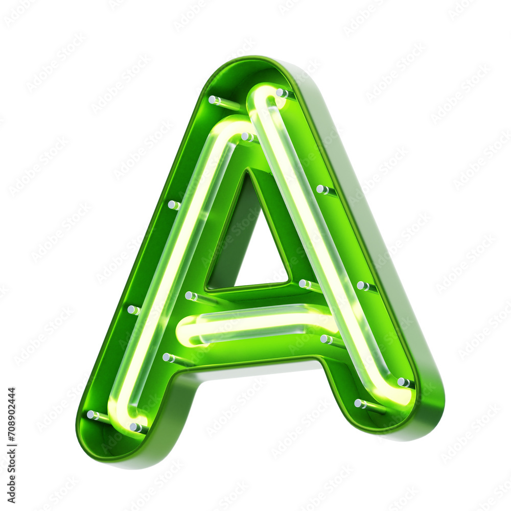 Poster a letter 3d shape neon text. 3d illustration, 3d element, 3d rendering. 3d visualization isolated on