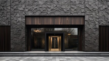 the outside of a building made of volcanic dark stone