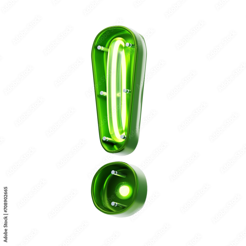 Poster exclamation sign symbol 3d shape neon text. 3d illustration, 3d element, 3d rendering. 3d visualizat