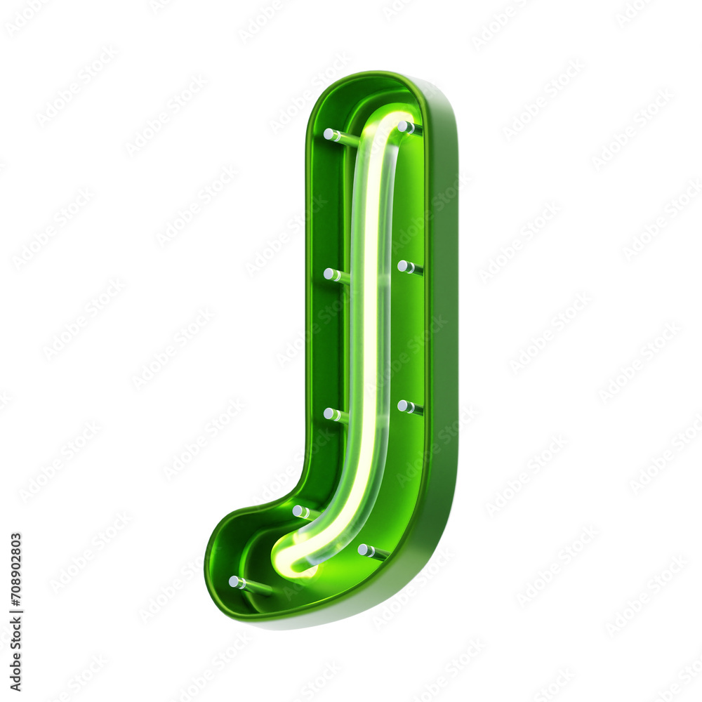 Poster j letter 3d shape neon text. 3d illustration, 3d element, 3d rendering. 3d visualization isolated on